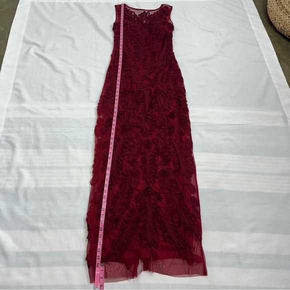 JS Collections Women's size 4 Ruby Red Chiffon Soutache Mesh Column Maxi Dress - Picture 13 of 17